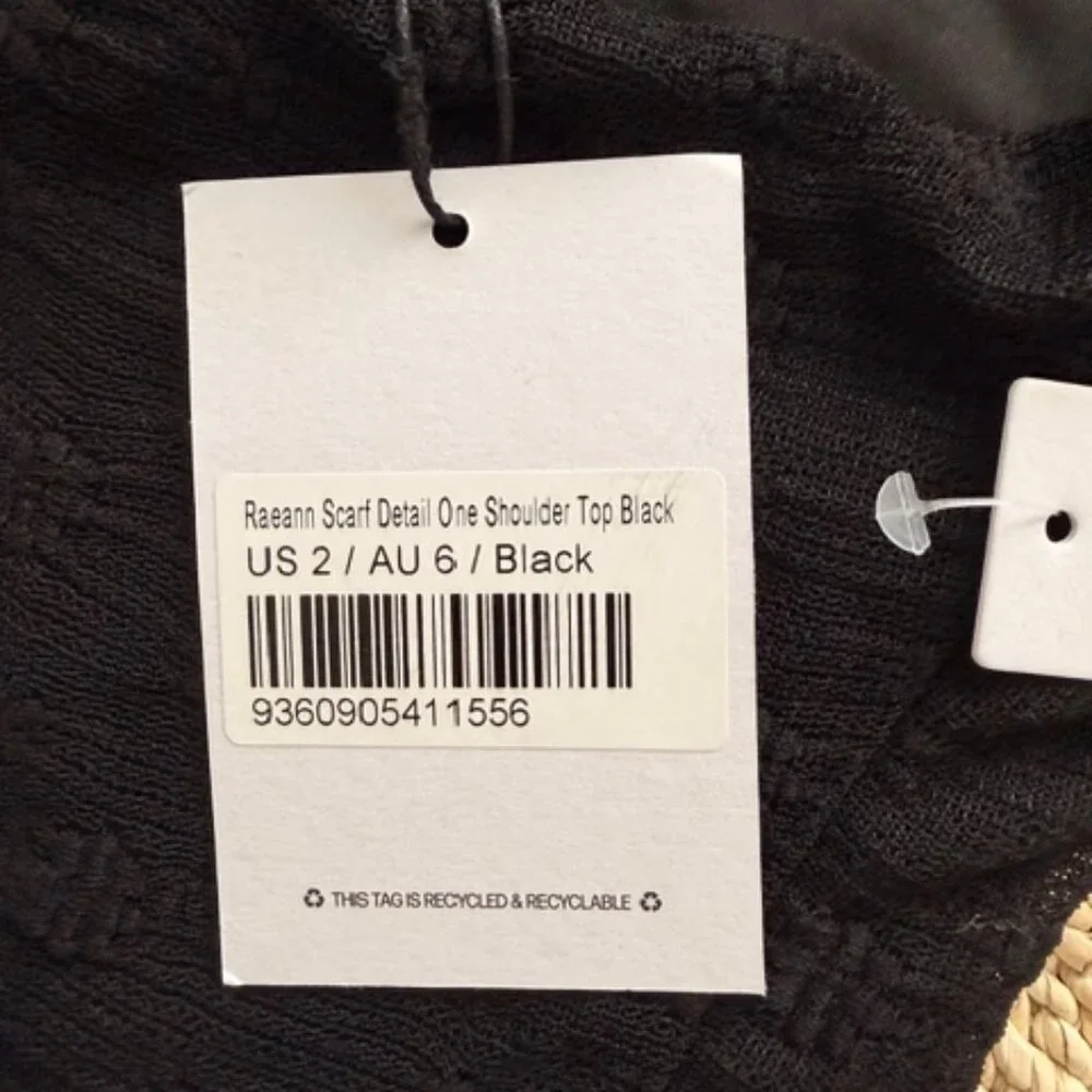 NWT Princess Polly Raeann Scarf Detail One Shoulder Top Black, 2 - Picture 6 of 7